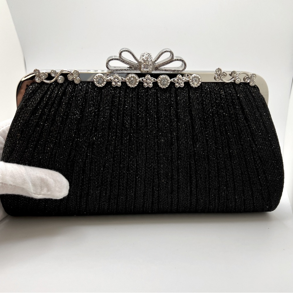 Black Metal Fabric Glitter Evening Clutch Bag - Picture 11 of 16